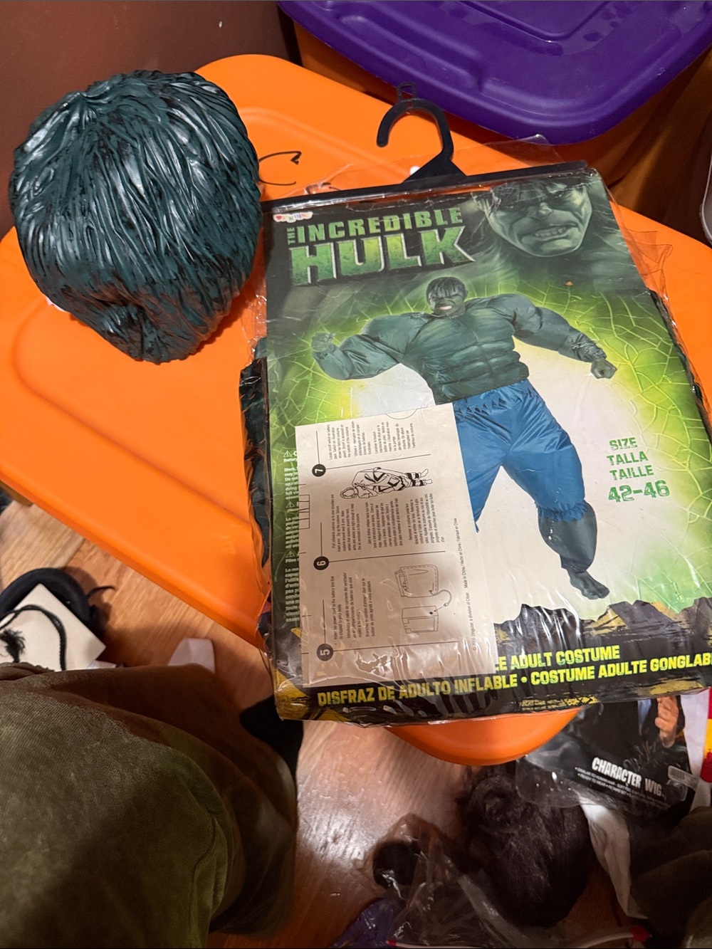 Marvel Incredible Hulk Costume with Green Wig and Blue Shorts Accents